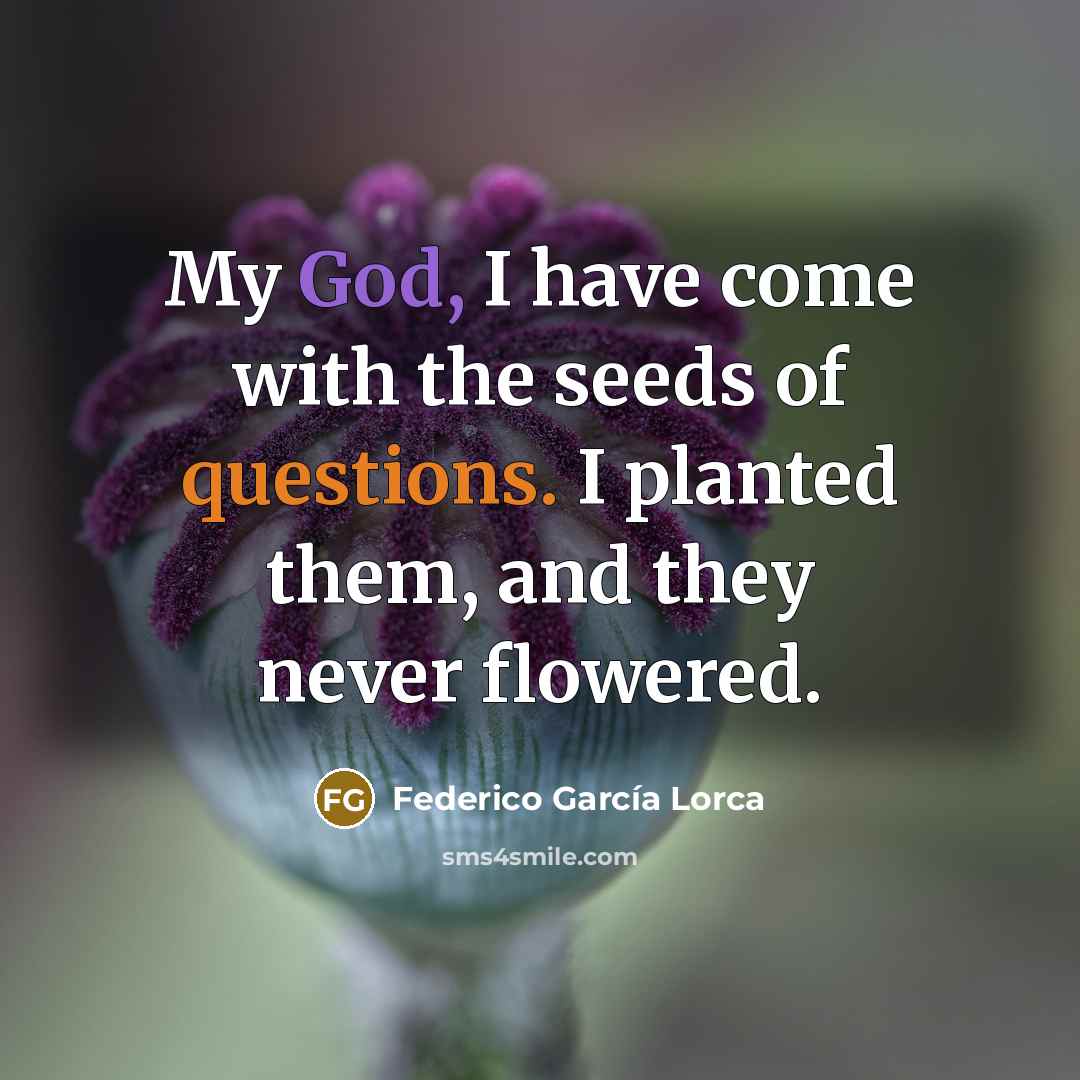 “My God, I have come with the seeds of questions.…” quote by Federico Garcia Lorca