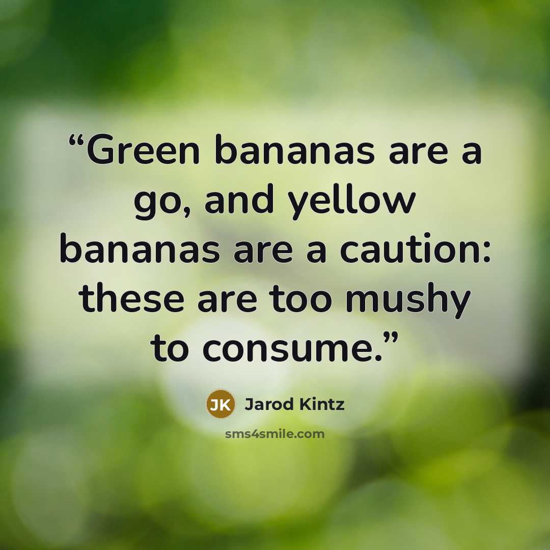 “Green bananas are a go, and yellow bananas are a caution: these are too mushy to consume.” quote by Jarod Kintz