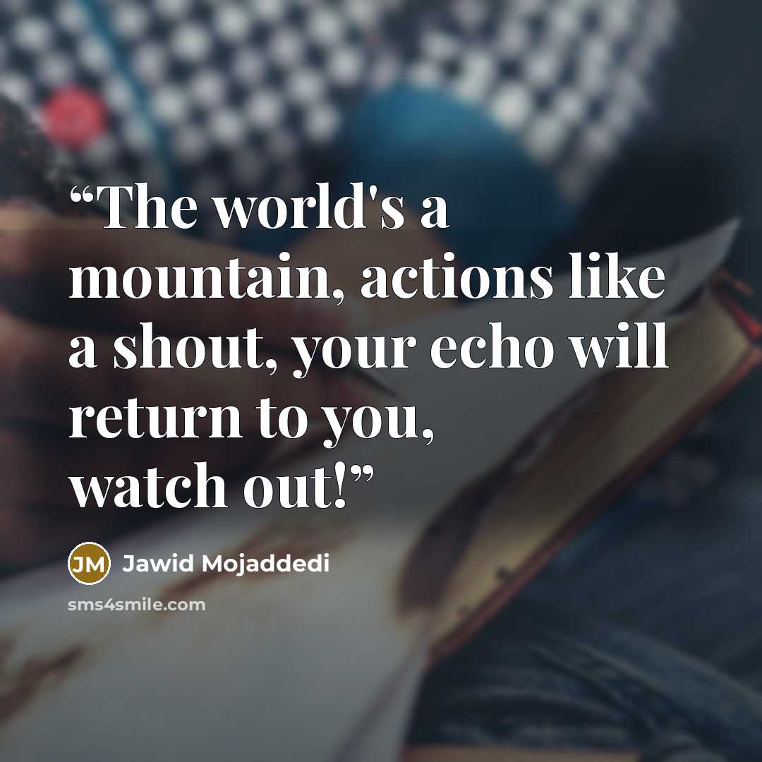 “The world's a mountain, actions like a shout, your echo will return to you, watch out!” quote by Jawid Mojaddedi