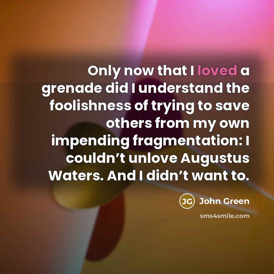 “Only now that I loved a grenade did I understand…” quote by John Green