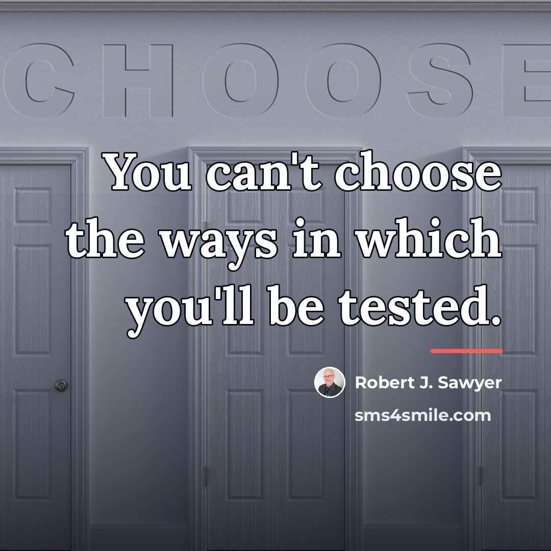 “You can't choose the ways in which you'll be tested.…” quote by Robert J. Sawyer