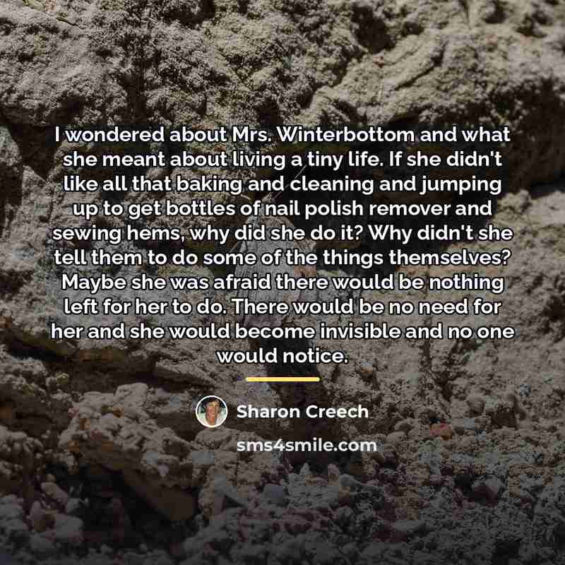 “I wondered about Mrs. Winterbottom and what she meant about…” quote by Sharon Creech