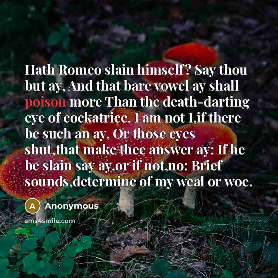 “Hath Romeo slain himself? Say thou but ay, And that…” quote by Anonymous