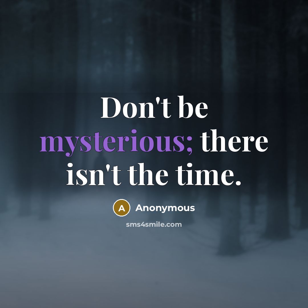 “Don't be mysterious; there isn't the time.…” quote by Anonymous