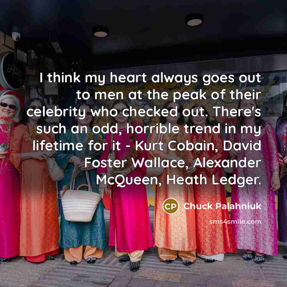 “I think my heart always goes out to men at…” quote by Chuck Palahniuk