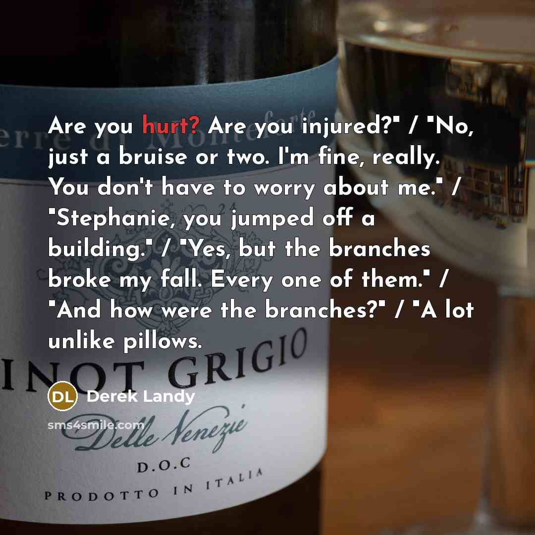 “Are you hurt? Are you injured?" / "No, just a…” quote by Derek Landy