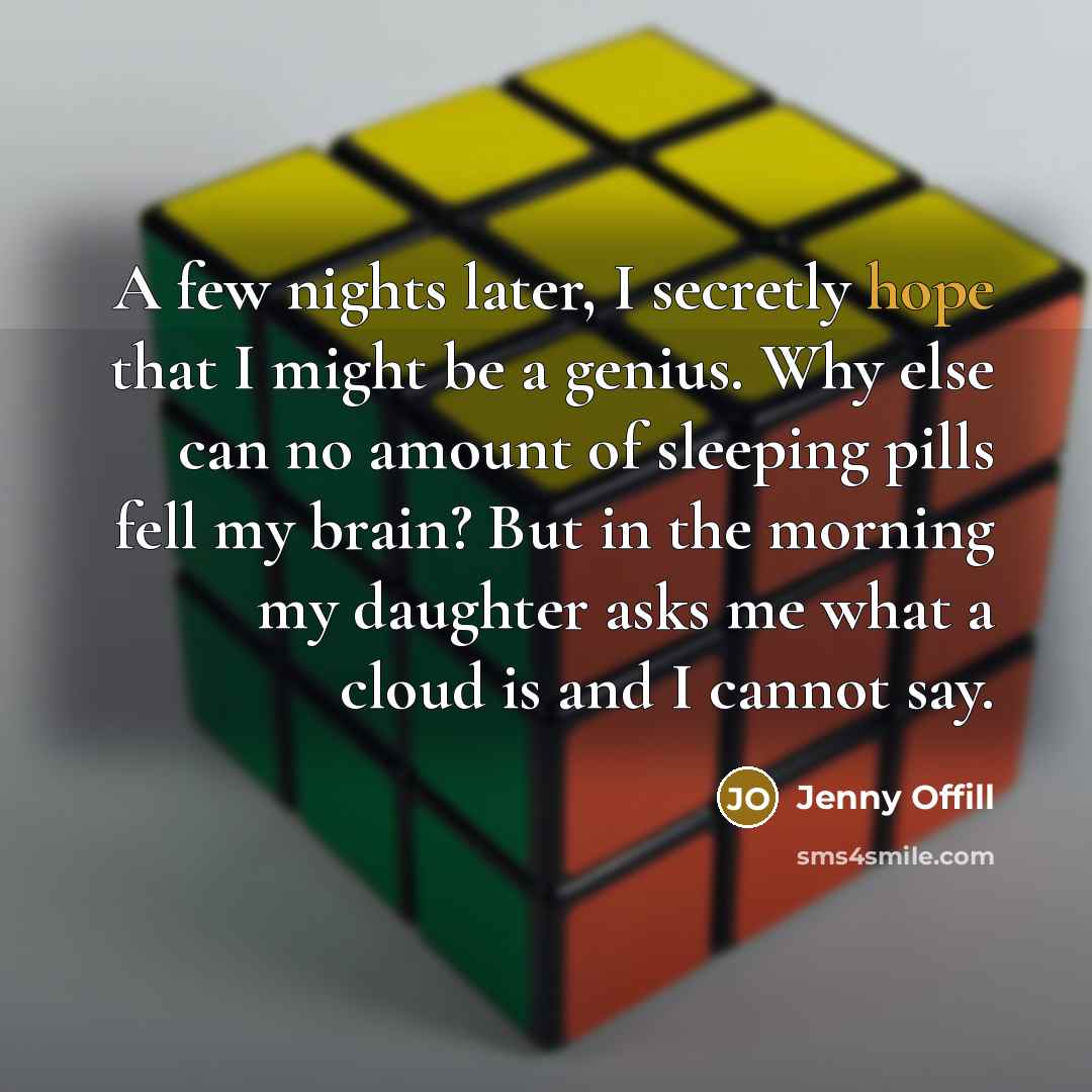 “A few nights later, I secretly hope that I might…” quote by Jenny Offill