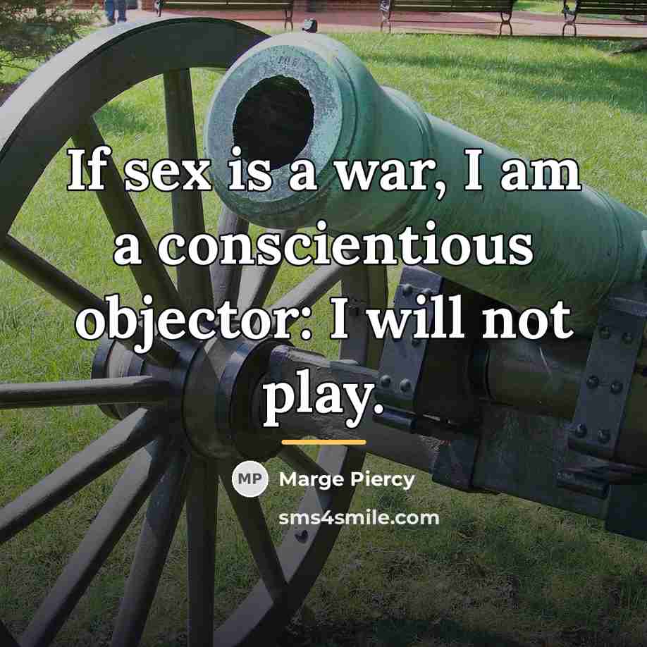 “If sex is a war, I am a conscientious objector:…” quote by Marge Piercy