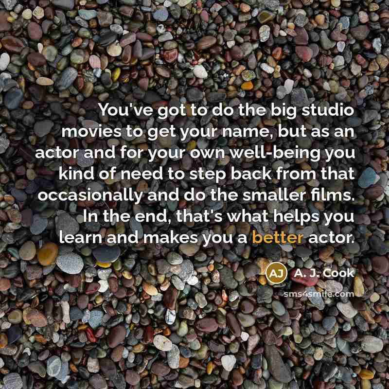 “You've got to do the big studio movies to get your name, but as an actor and for your own well-being you kind of need to step back from that occasionally and do the smaller films. In the end, that's what helps you learn and makes you a better actor.” quote by A. J. Cook