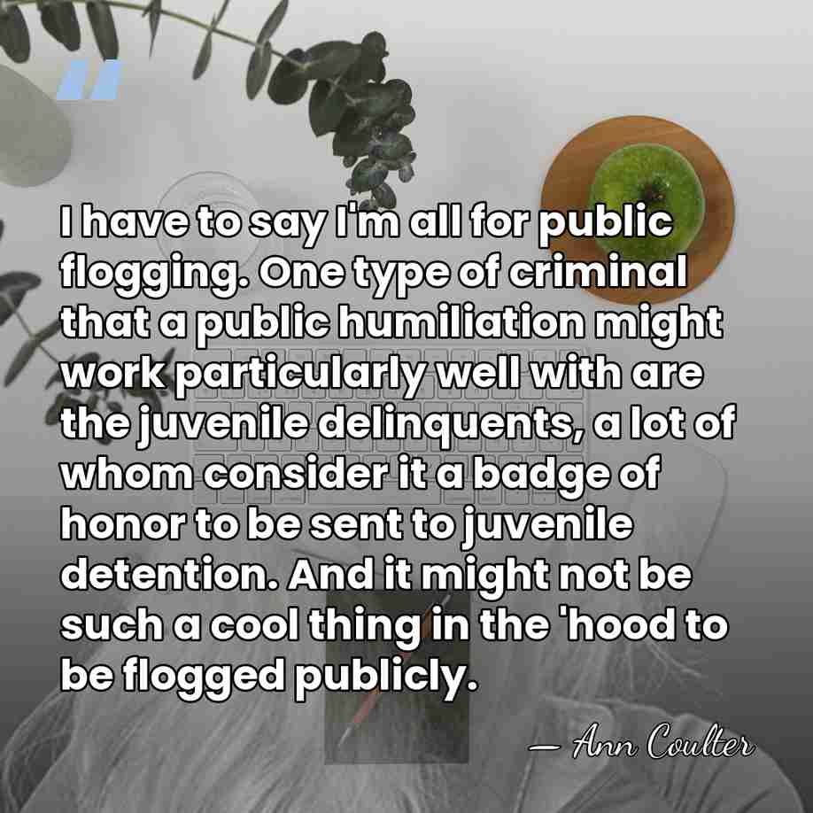 I have to say I'm all for public flogging. One type of&hellip; - Ann Coulter