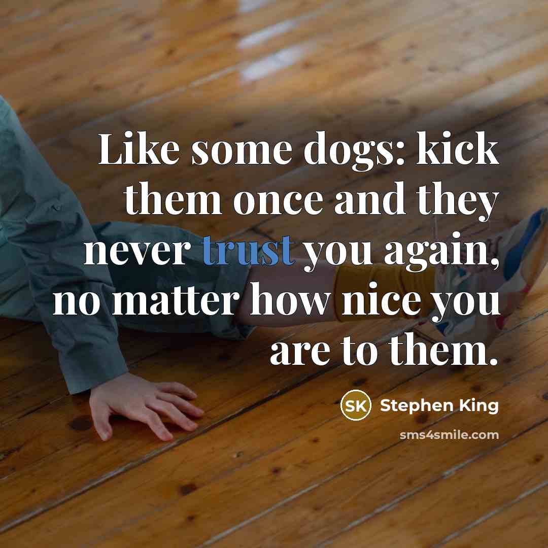 “Like some dogs: kick them once and they never trust…” quote by Stephen King