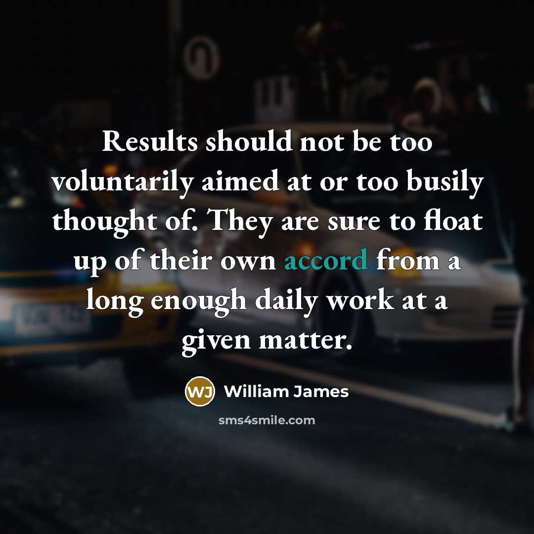 “Results should not be too voluntarily aimed at or too…” quote by William James