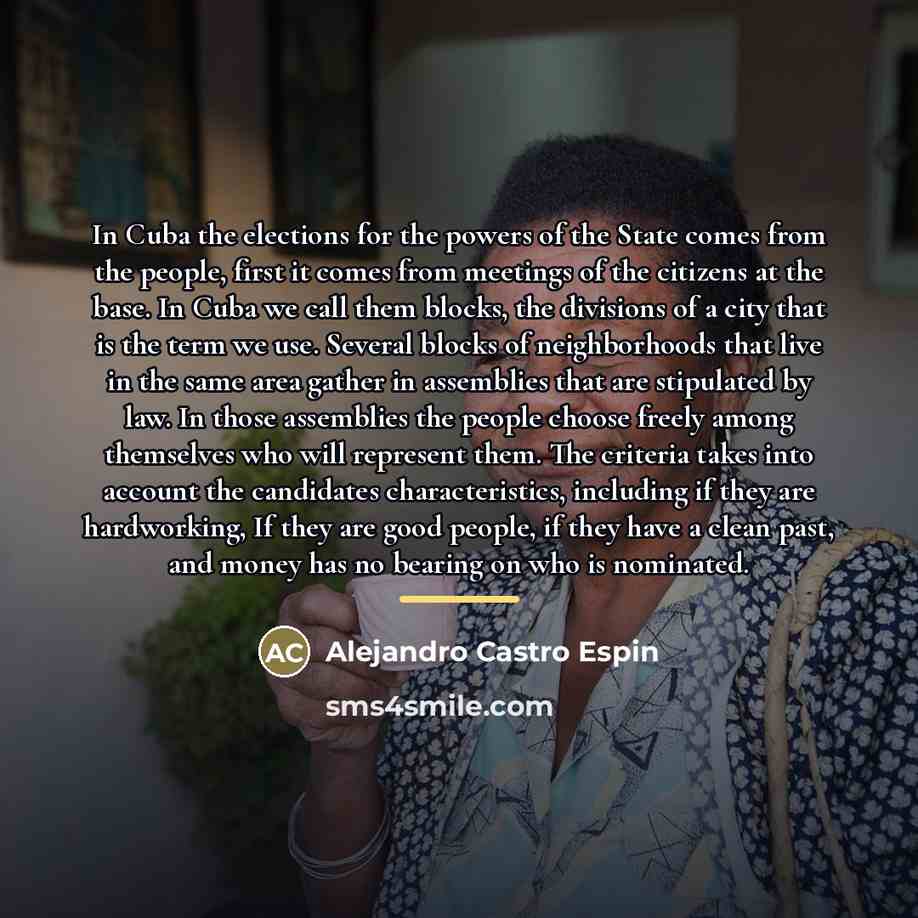 “In Cuba the elections for the powers of the State…” quote by Alejandro Castro Espin
