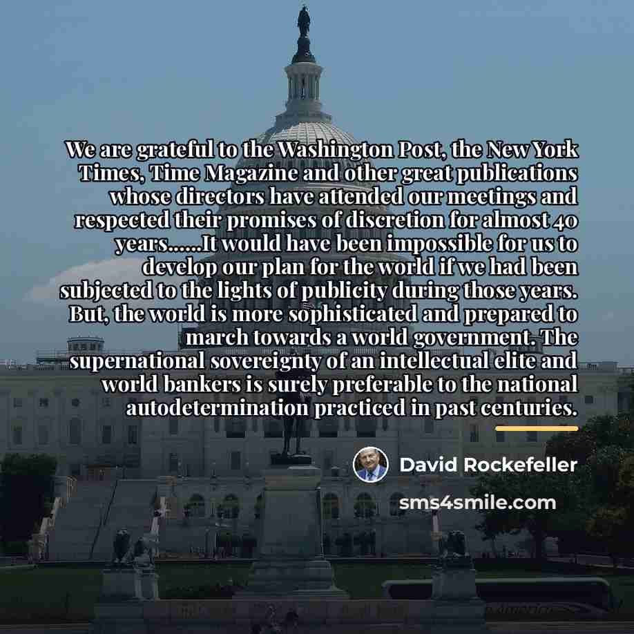 “We are grateful to the Washington Post, the New York…” quote by David Rockefeller