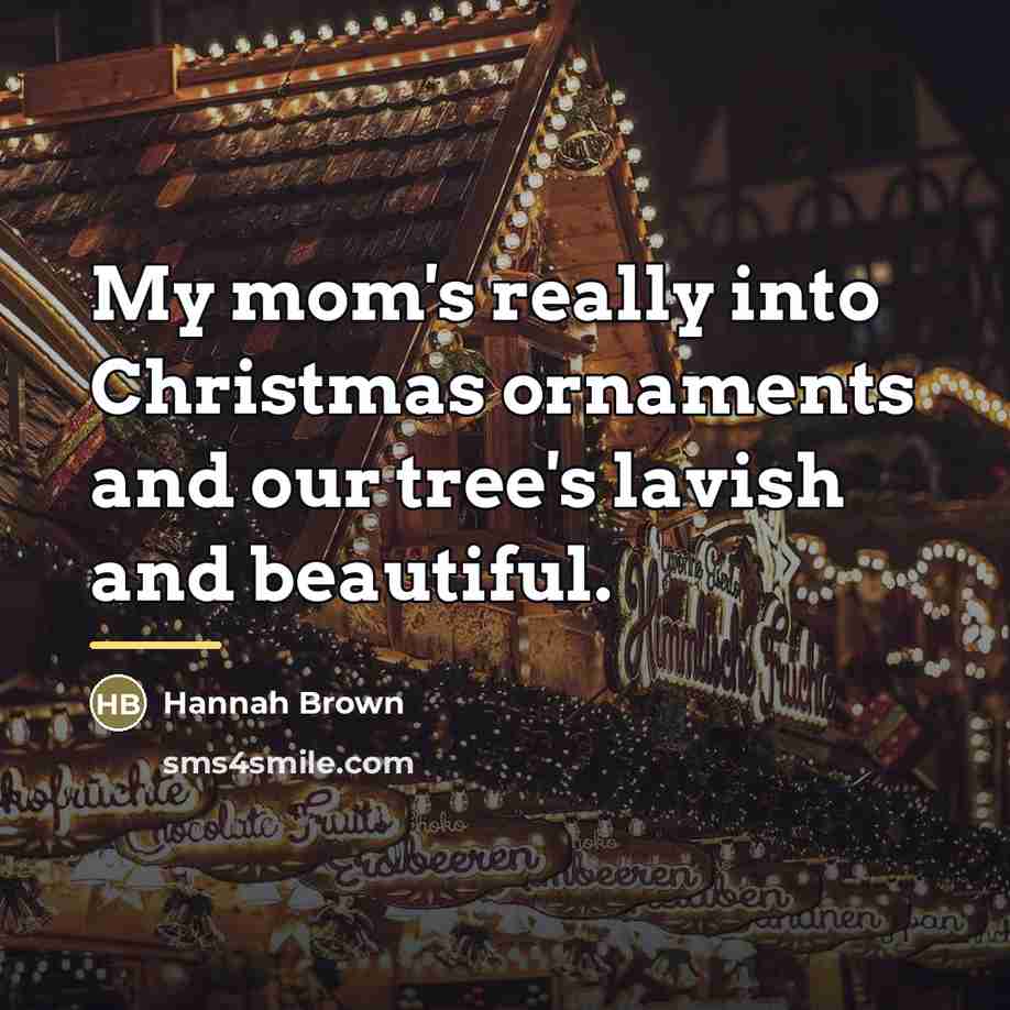 “My mom's really into Christmas ornaments and our tree's lavish…” quote by Hannah Brown