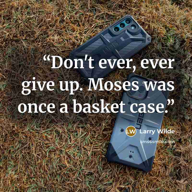 “Don't ever, ever give up. Moses was once a basket case.” quote by Larry Wilde