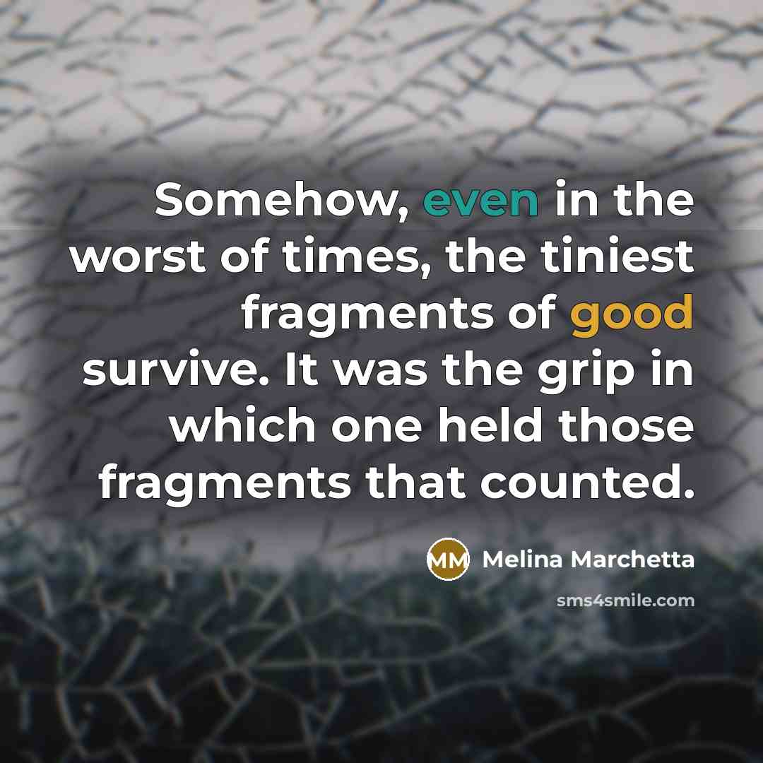 “Somehow, even in the worst of times, the tiniest fragments…” quote by Melina Marchetta