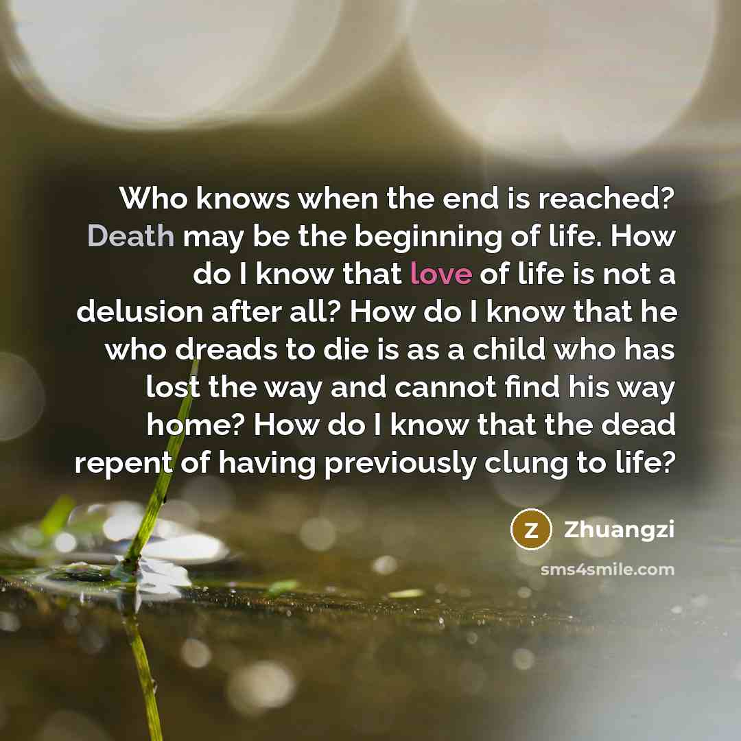 “Who knows when the end is reached? Death may be…” quote by Zhuangzi
