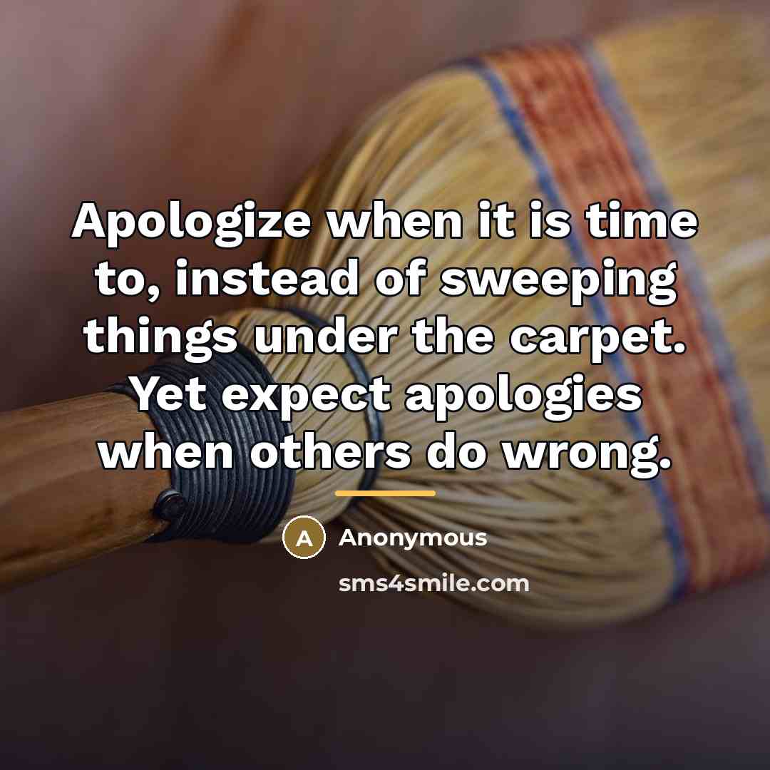 “Apologize when it is time to, instead of sweeping things…” quote by Anonymous