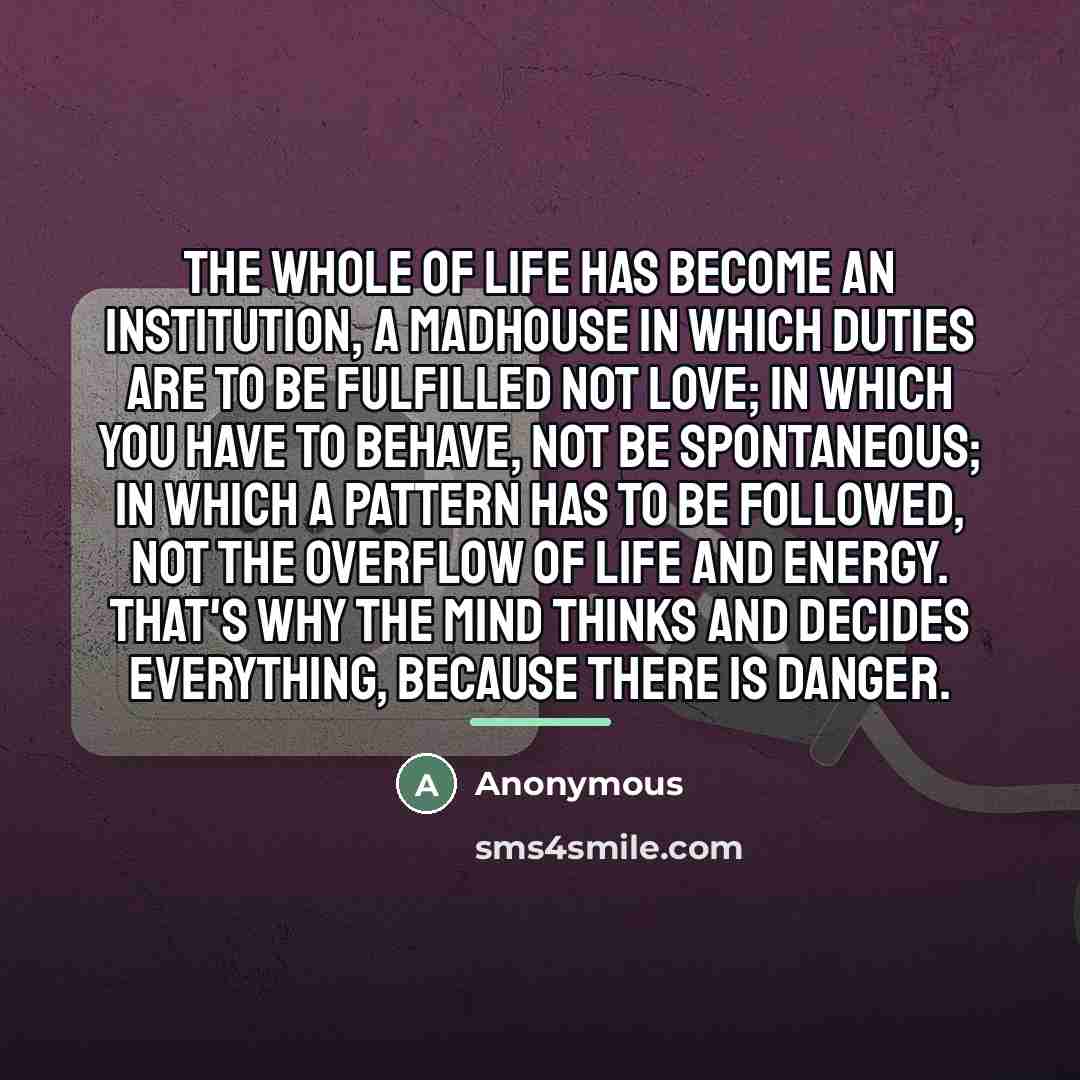 “The whole of life has become an institution, a madhouse…” quote by Anonymous