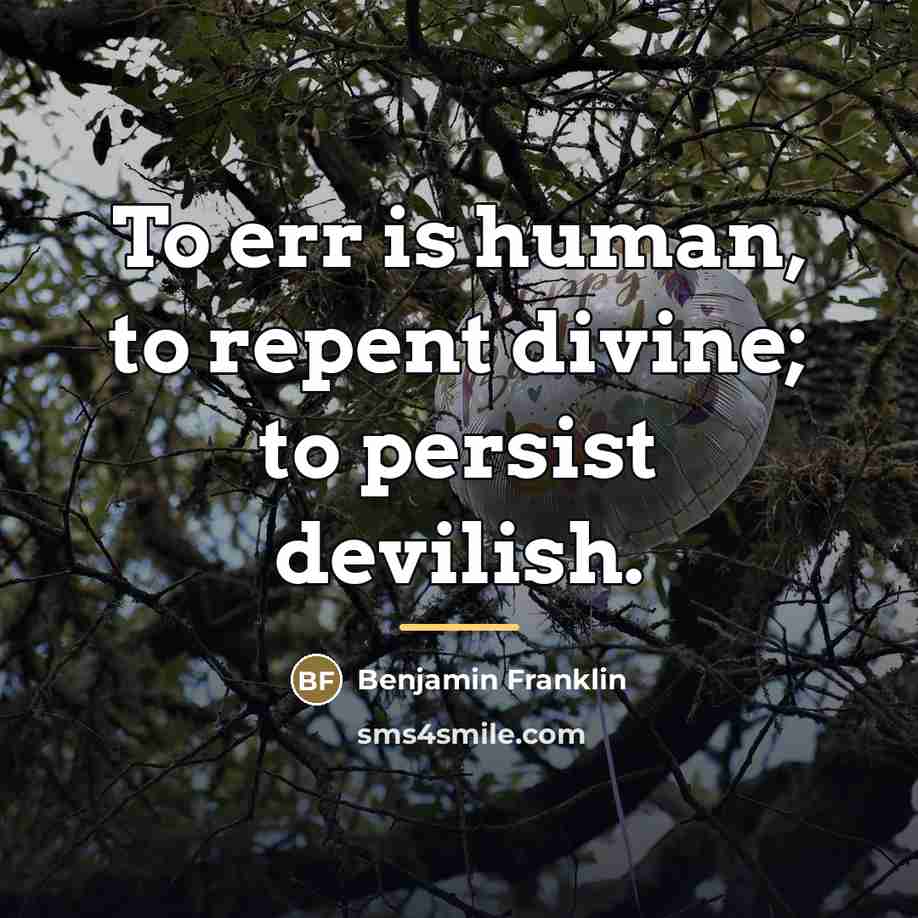 “To err is human, to repent divine; to persist devilish.…” quote by Benjamin Franklin