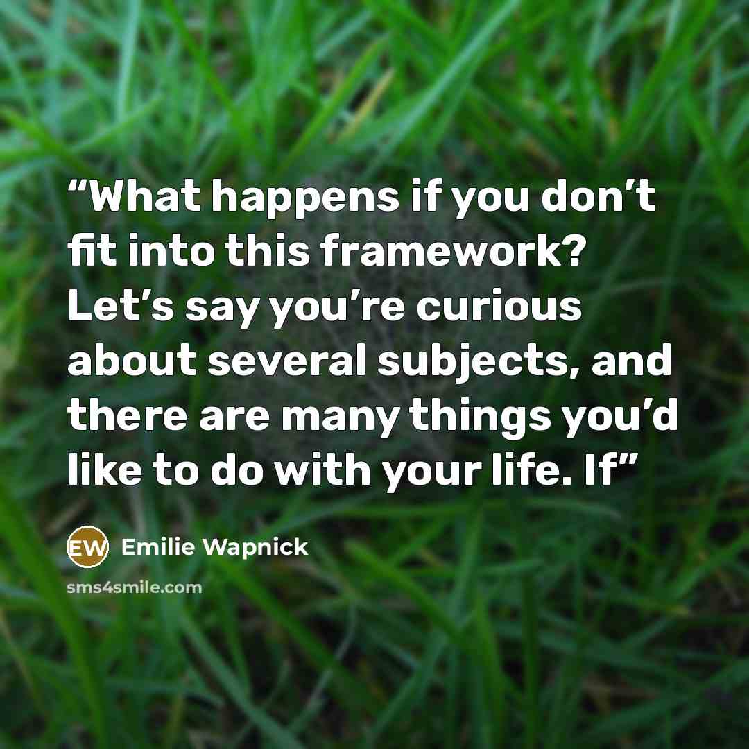 “What happens if you don’t fit into this framework? Let’s say you’re curious about several subjects, and there are many things you’d like to do with your life. If” quote by Emilie Wapnick