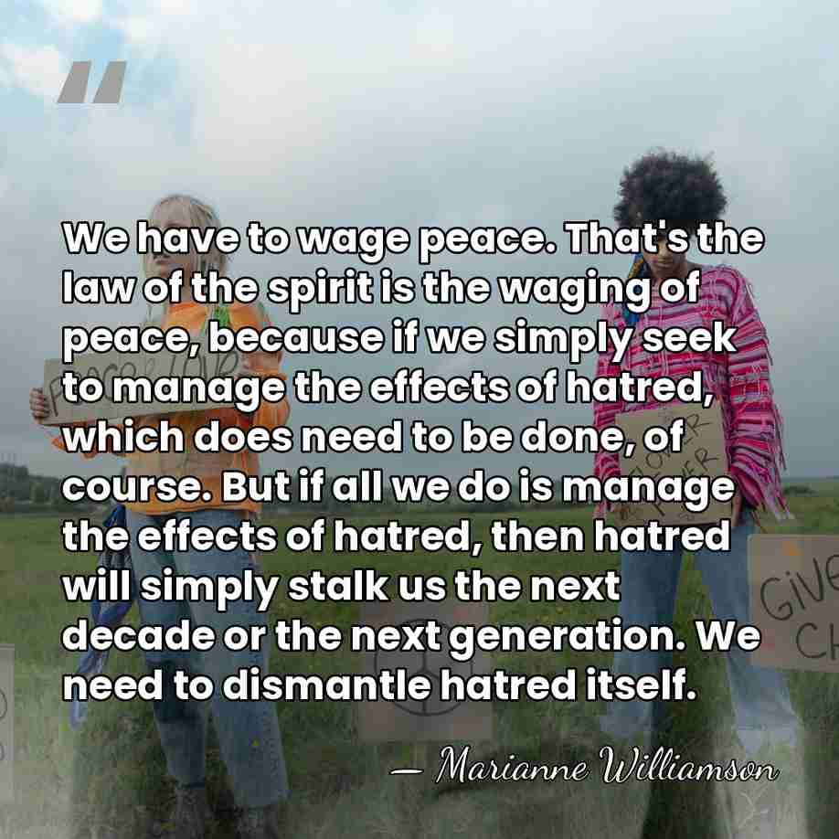 We have to wage peace. That's the law of the spirit is&hellip; - Marianne Williamson