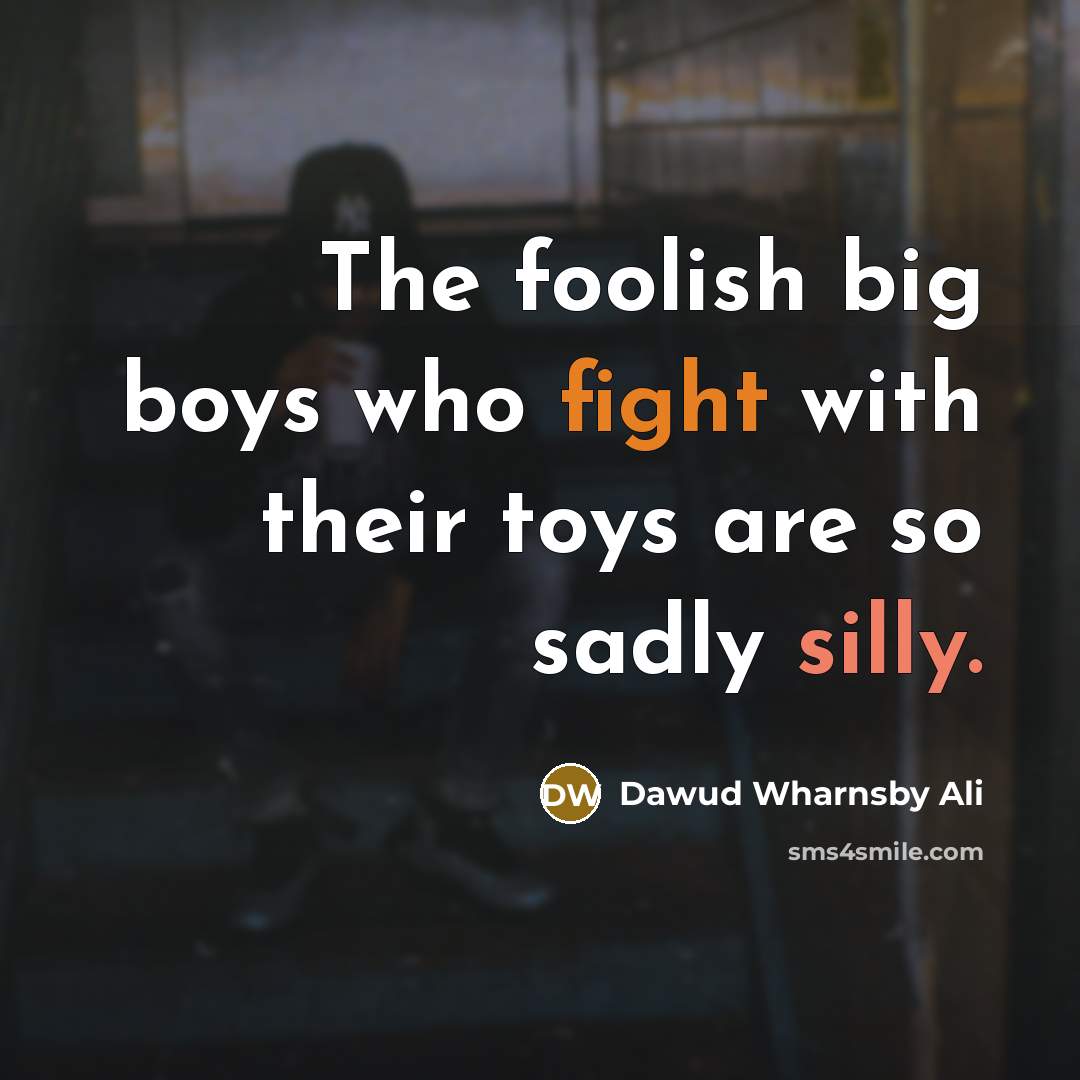 “The foolish big boys who fight with their toys are…” quote by Dawud Wharnsby Ali