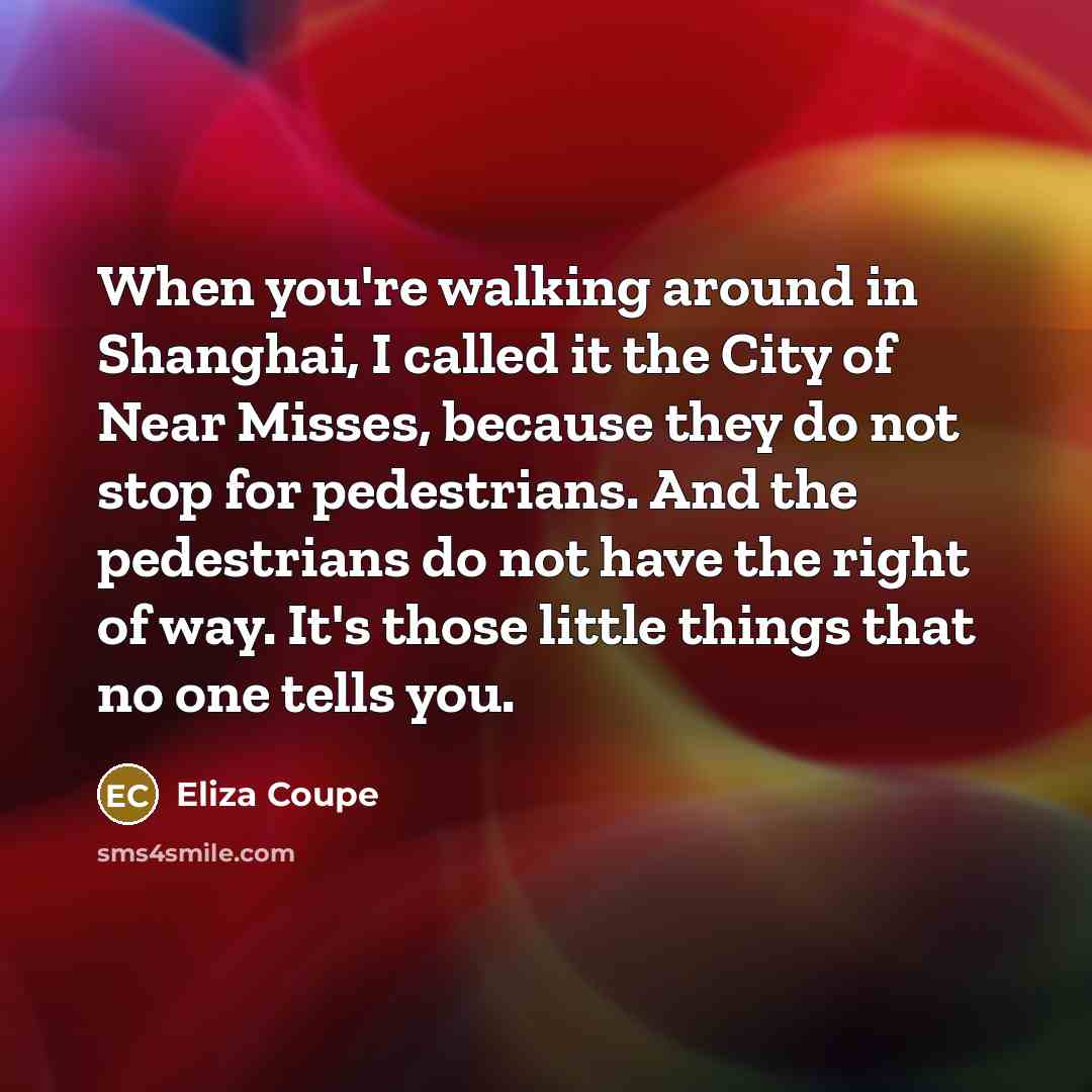 “When you're walking around in Shanghai, I called it the…” quote by Eliza Coupe