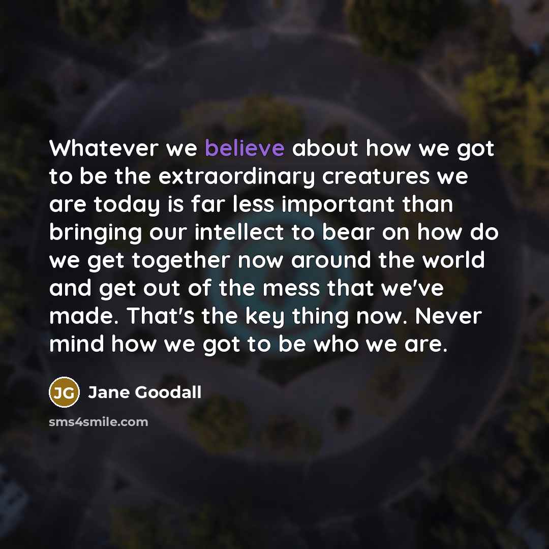 “Whatever we believe about how we got to be the…” quote by Jane Goodall