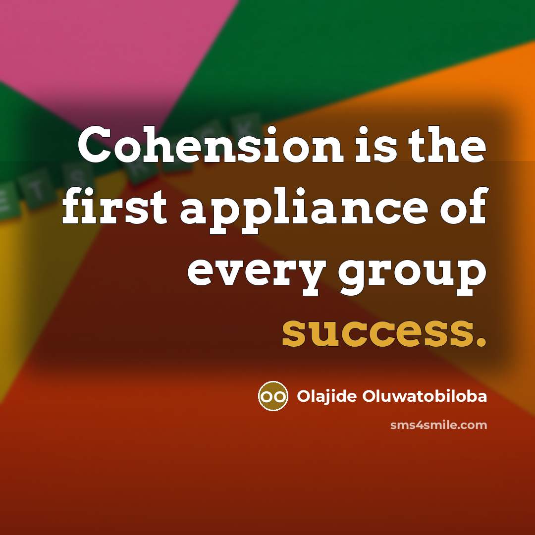 “Cohension is the first appliance of every group success.…” quote by Olajide Oluwatobiloba