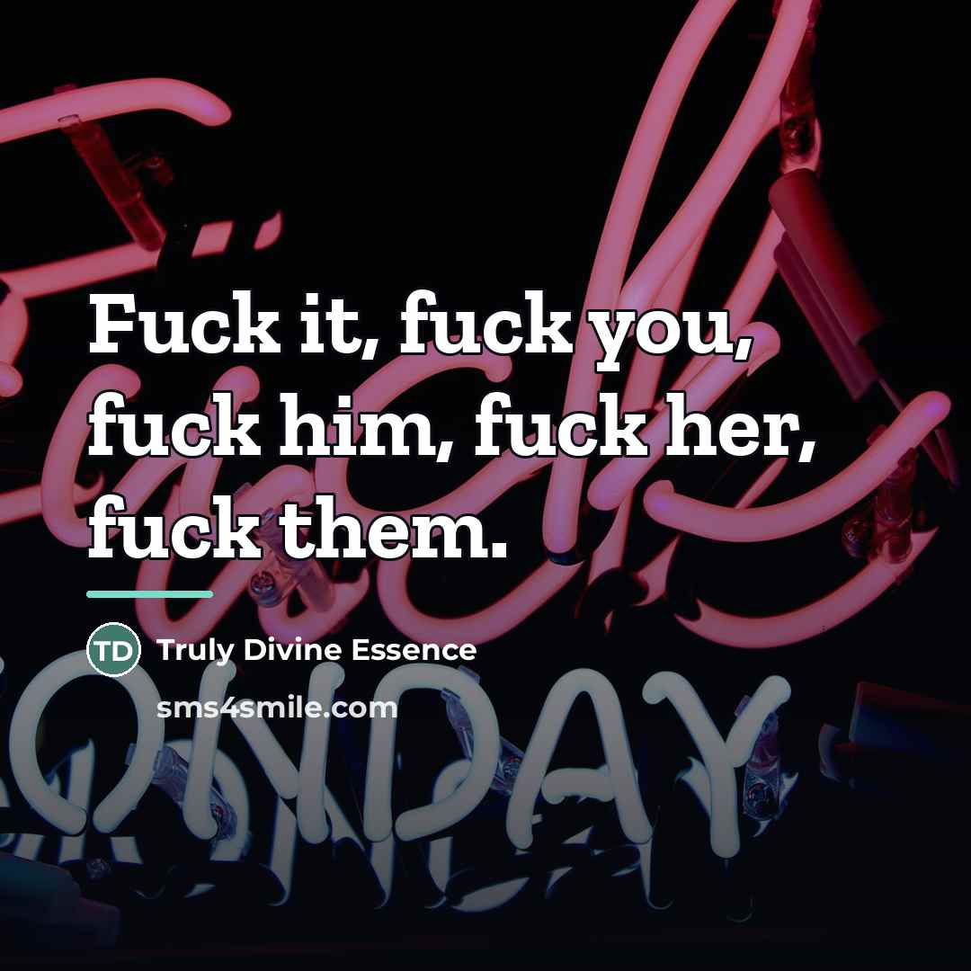 “Fuck it, fuck you, fuck him, fuck her, fuck them.…” quote by Truly Divine Essence