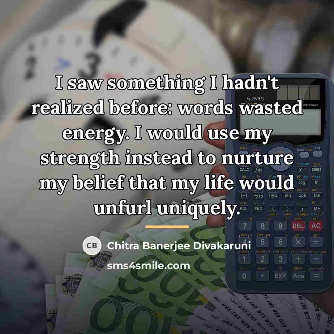 “I saw something I hadn't realized before: words wasted energy.…” quote by Chitra Banerjee Divakaruni