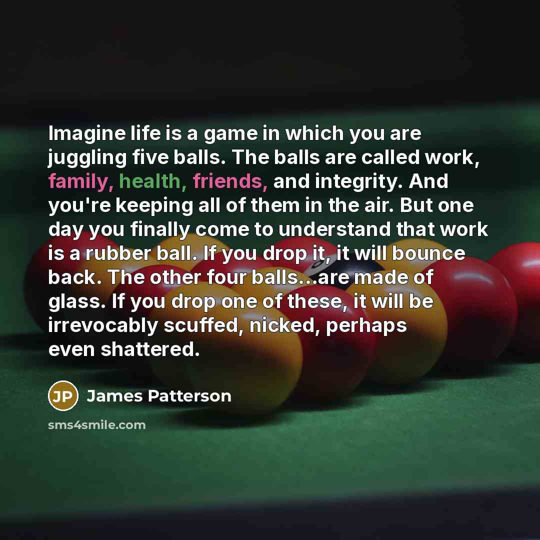 “Imagine life is a game in which you are juggling…” quote by James Patterson
