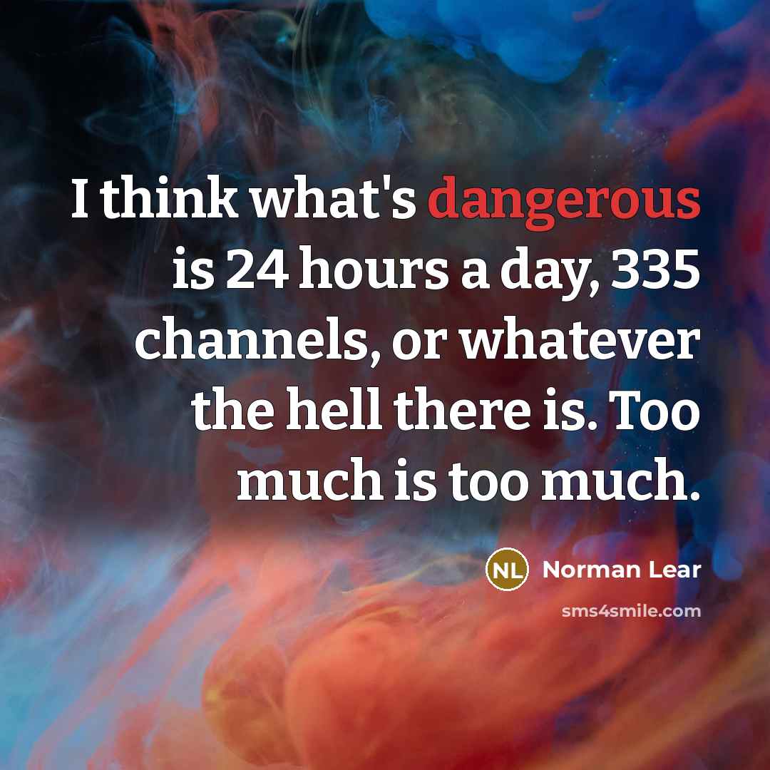 “I think what's dangerous is 24 hours a day, 335 channels, or whatever the hell there is. Too much is too much.” quote by Norman Lear
