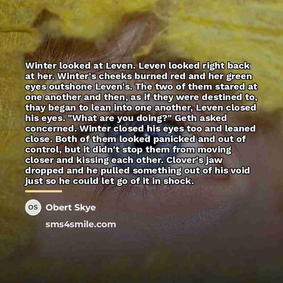 “Winter looked at Leven. Leven looked right back at her.…” quote by Obert Skye