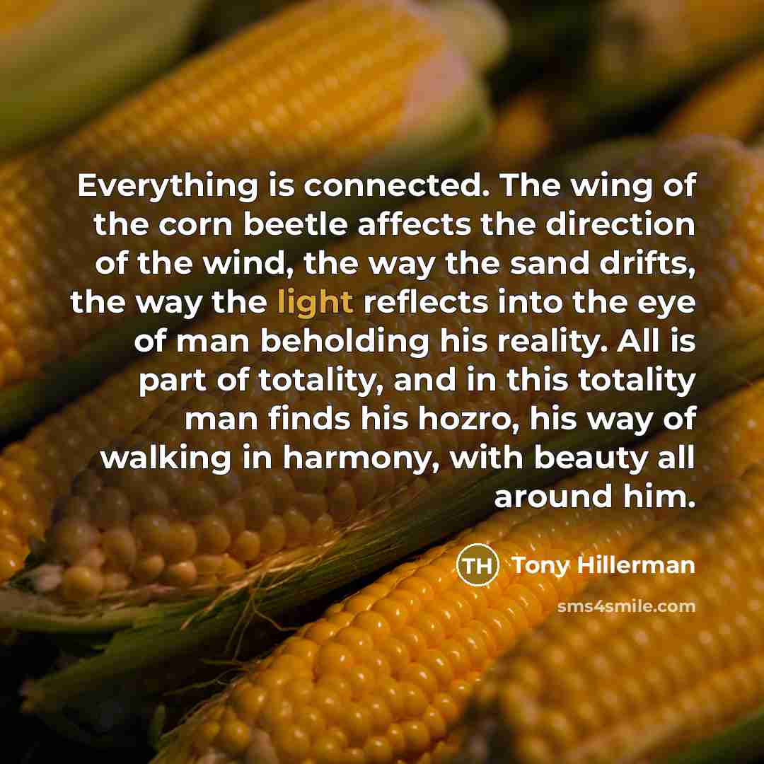 “Everything is connected. The wing of the corn beetle affects…” quote by Tony Hillerman