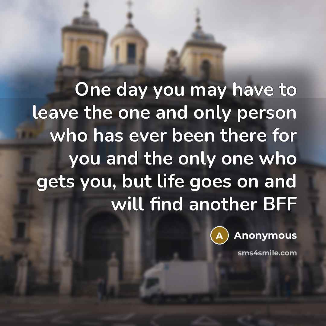 “One day you may have to leave the one and only person who has ever been there for you and the only one who gets you, but life goes on and will find another BFF” quote by Anonymous