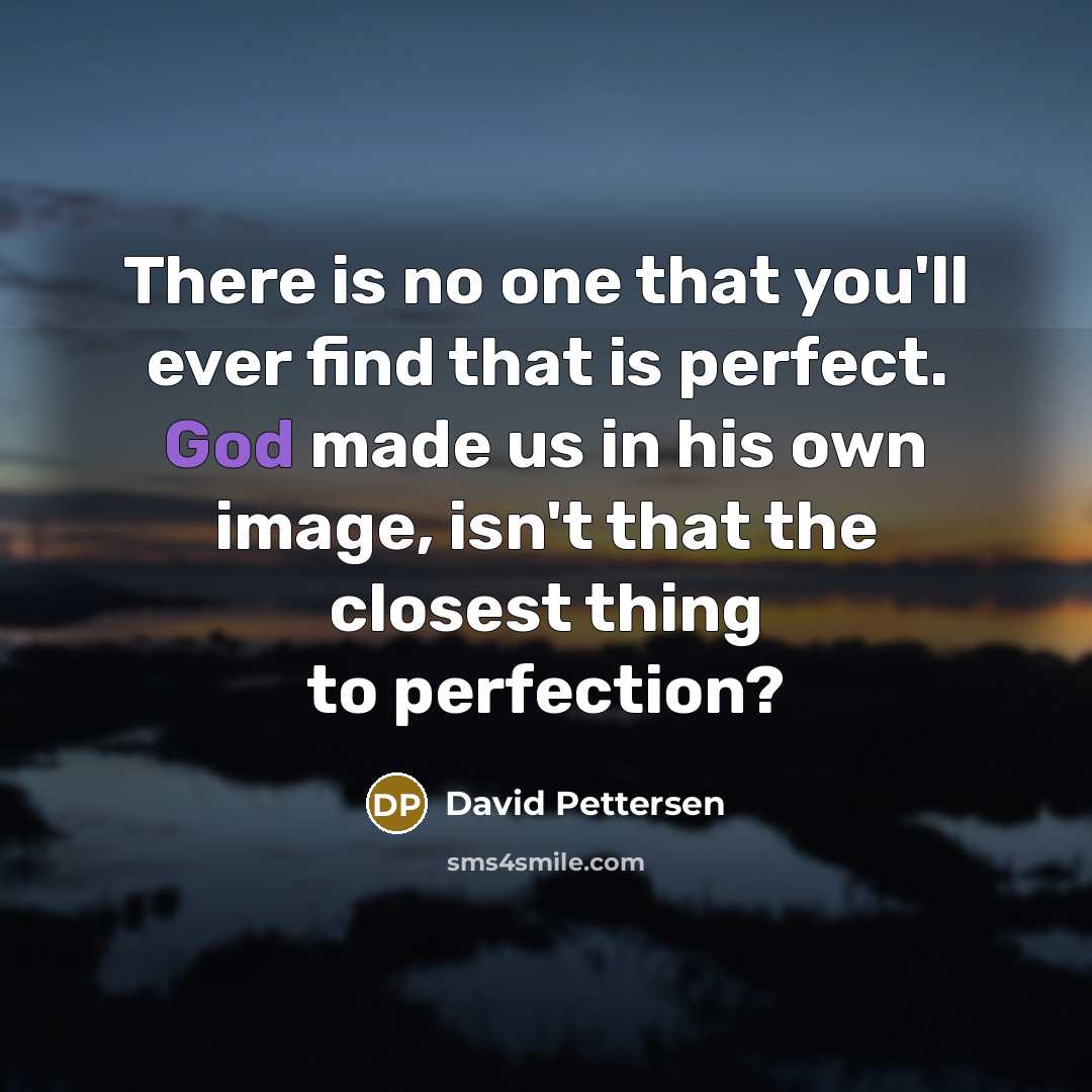 “There is no one that you'll ever find that is perfect. God made us in his own image, isn't that the closest thing to perfection?” quote by David Pettersen
