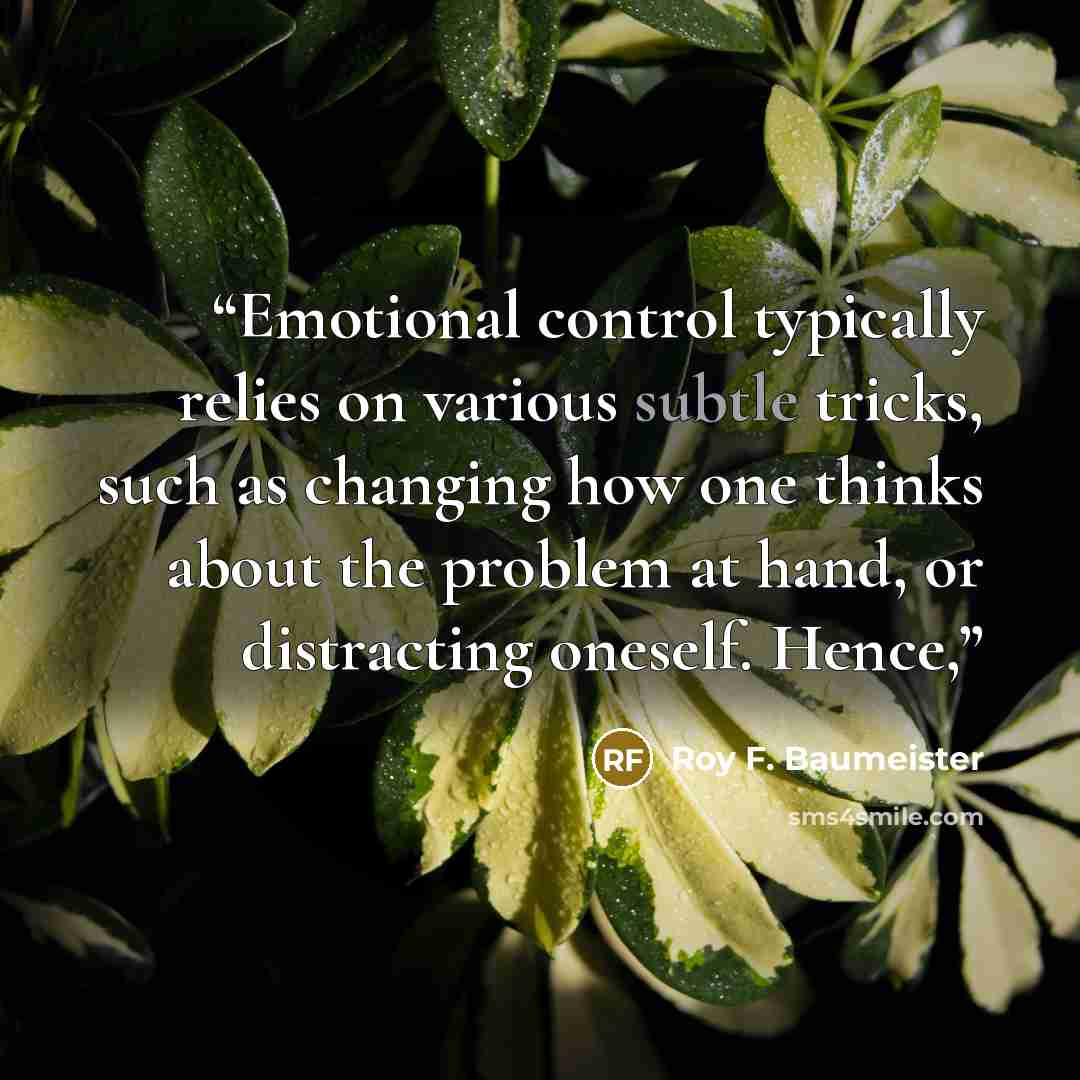 “Emotional control typically relies on various subtle tricks, such as changing how one thinks about the problem at hand, or distracting oneself. Hence,” quote by Roy F. Baumeister