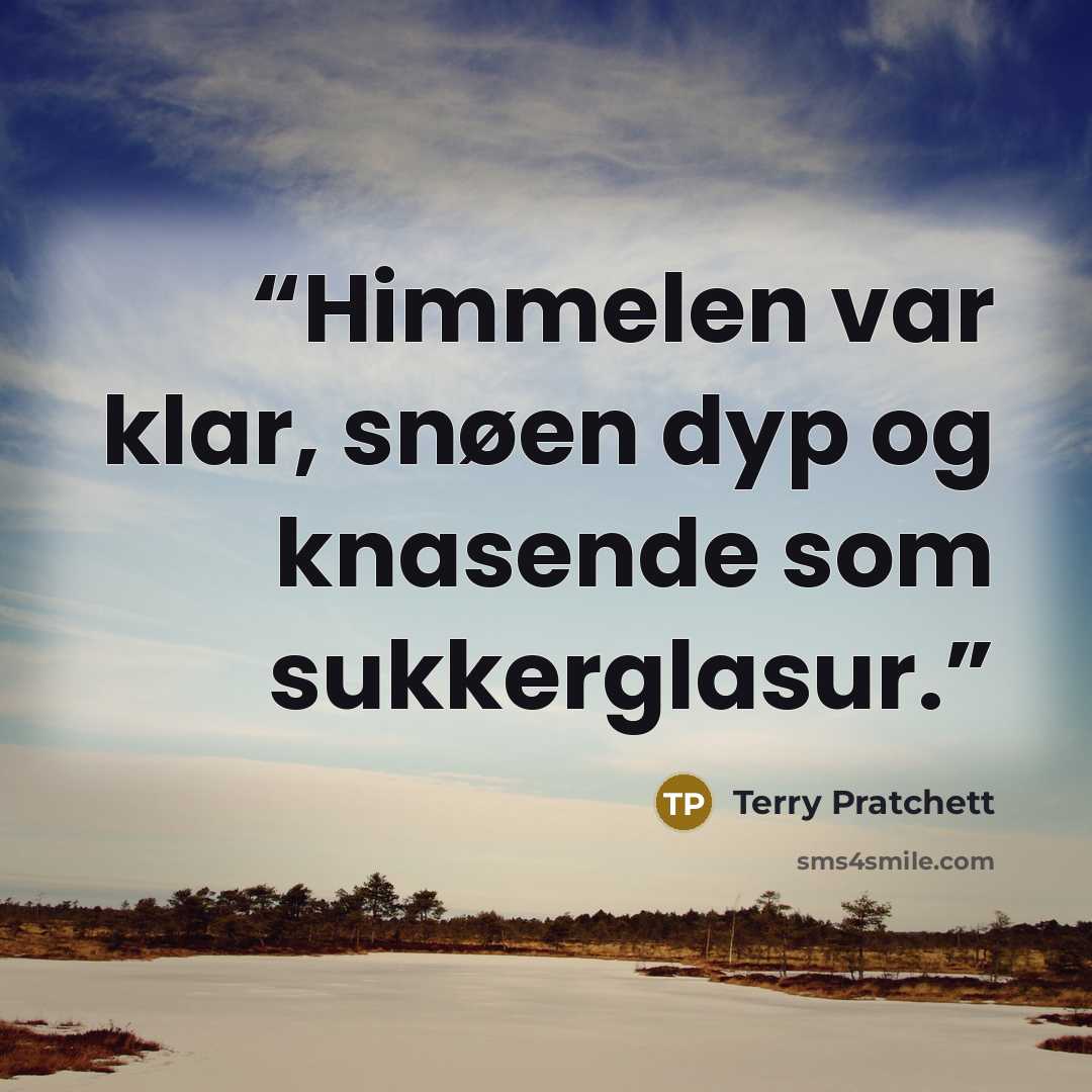 “Himmelen var klar, snøen dyp og knasende som sukkerglasur.” quote by Terry Pratchett