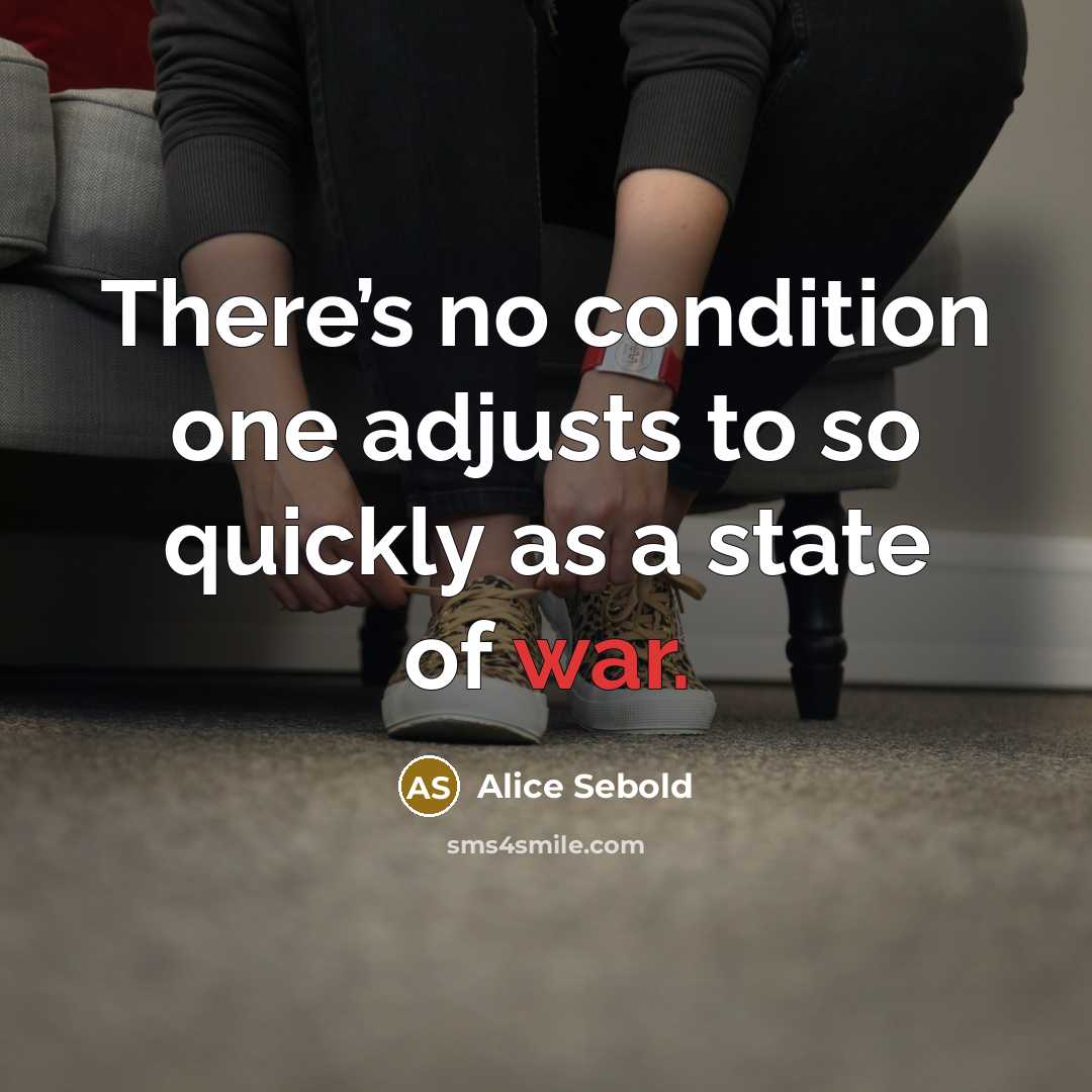 “There’s no condition one adjusts to so quickly as a…” quote by Alice Sebold