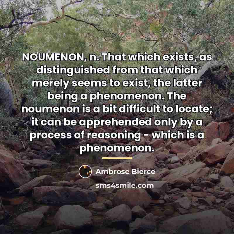 “NOUMENON, n. That which exists, as distinguished from that which…” quote by Ambrose Bierce