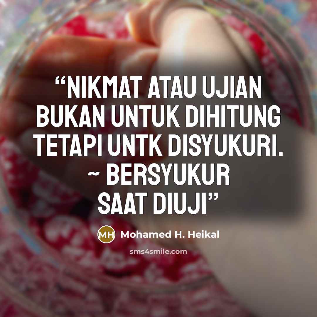 “nikmat atau ujian bukan untuk dihitung tetapi untk disyukuri. ~ bersyukur saat diuji” quote by Mohamed H. Heikal