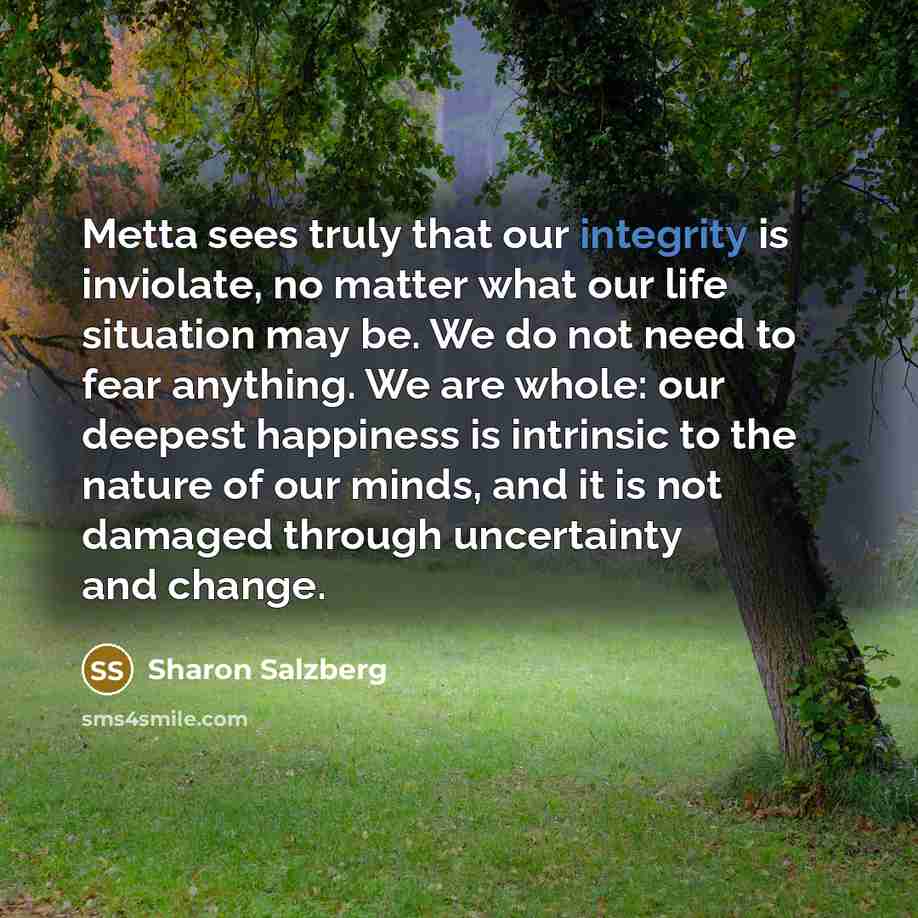 “Metta sees truly that our integrity is inviolate, no matter…” quote by Sharon Salzberg