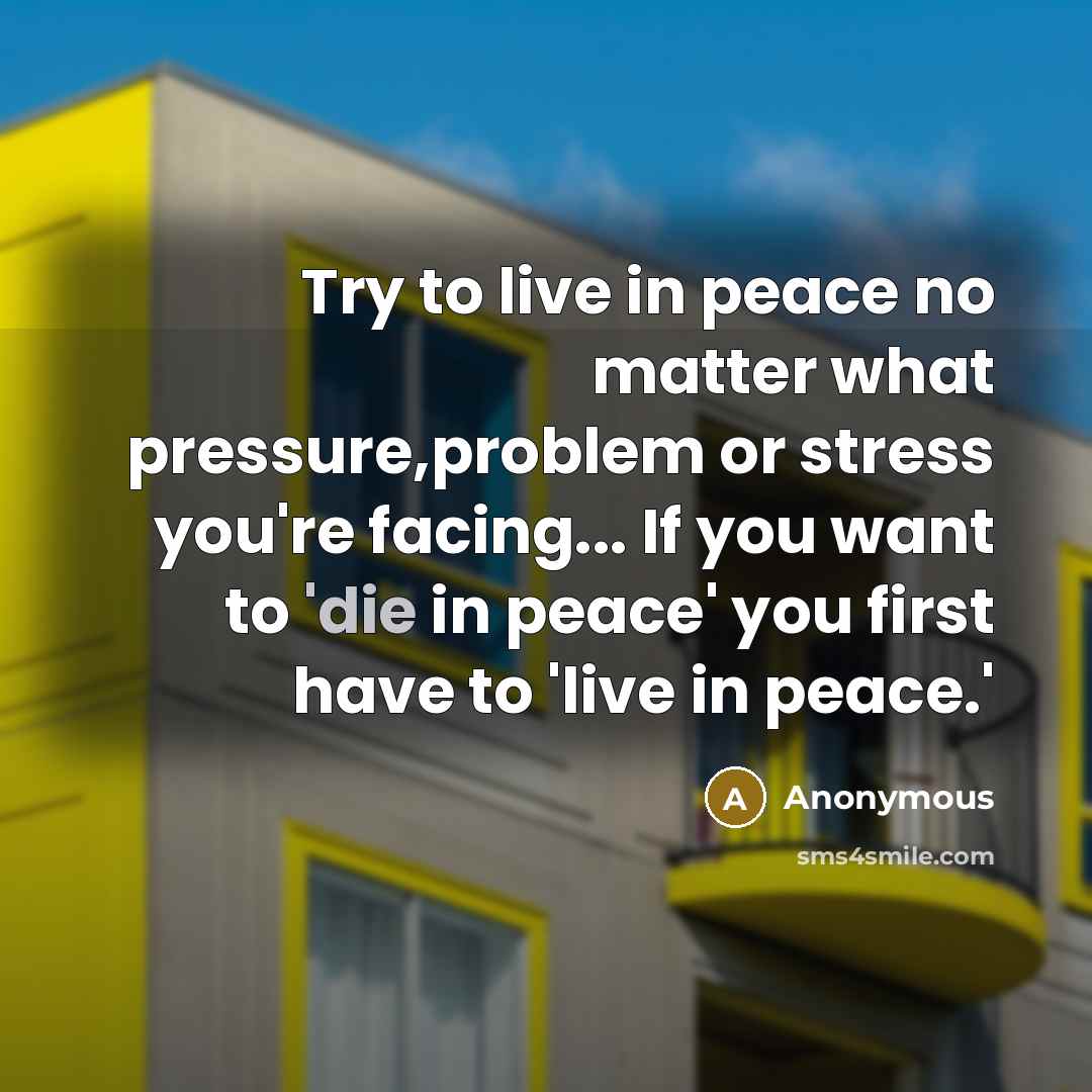 “Try to live in peace no matter what pressure,problem or…” quote by Anonymous