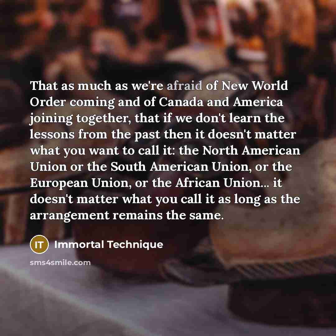 “That as much as we're afraid of New World Order…” quote by Immortal Technique