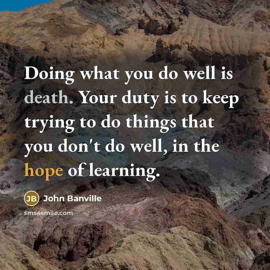 “Doing what you do well is death. Your duty is…” quote by John Banville