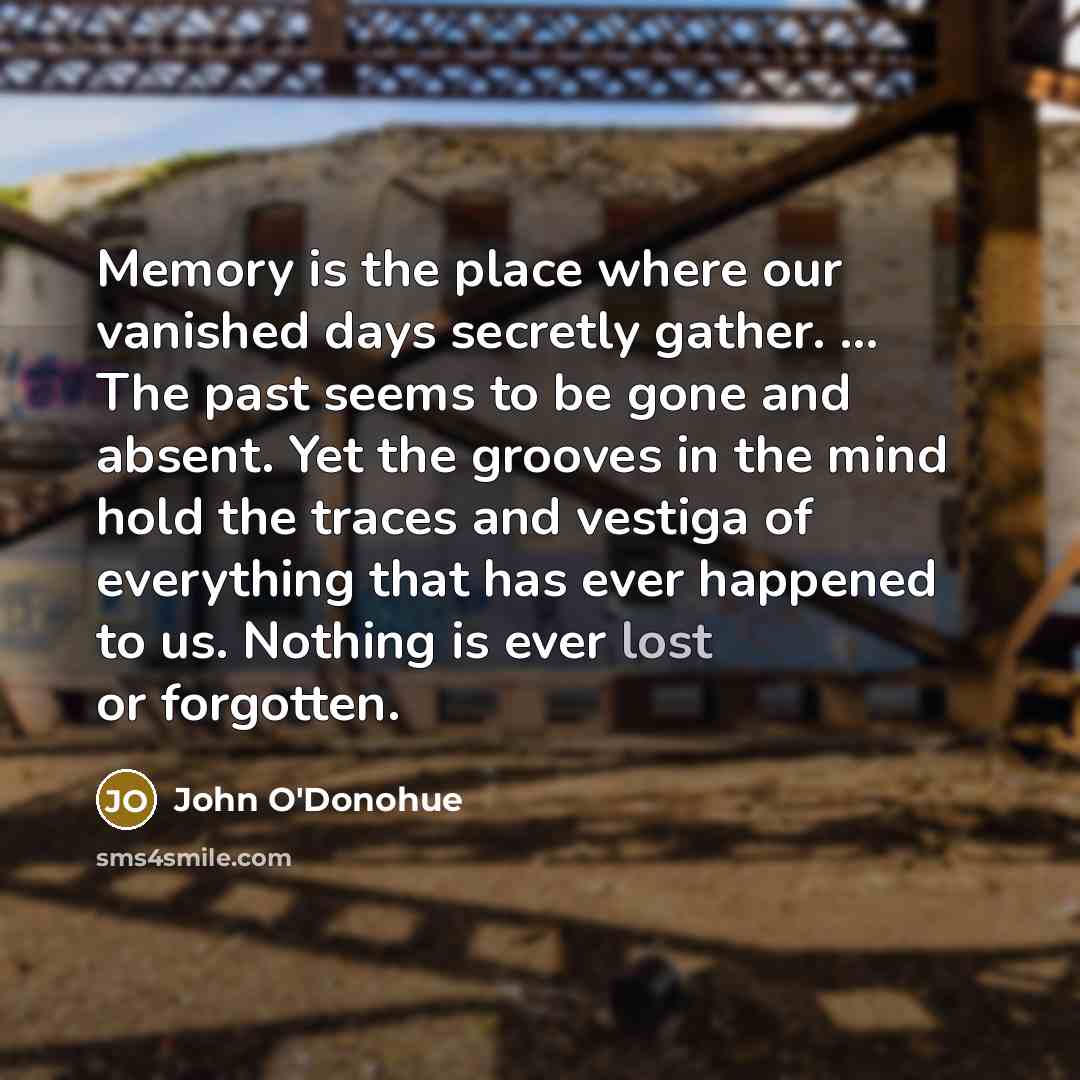 “Memory is the place where our vanished days secretly gather.…” quote by John O'Donohue