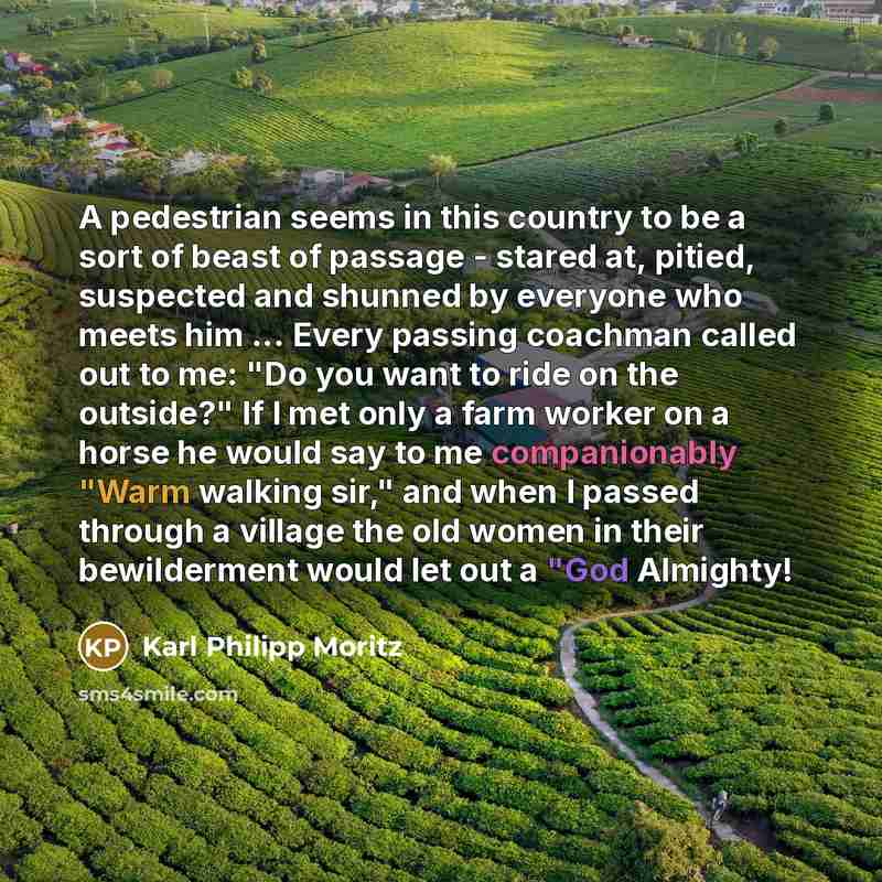 “A pedestrian seems in this country to be a sort…” quote by Karl Philipp Moritz